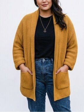 THE SKINNY Erinn Mustard Yellow Chunky Knit Cardigan Sweater Size Medium